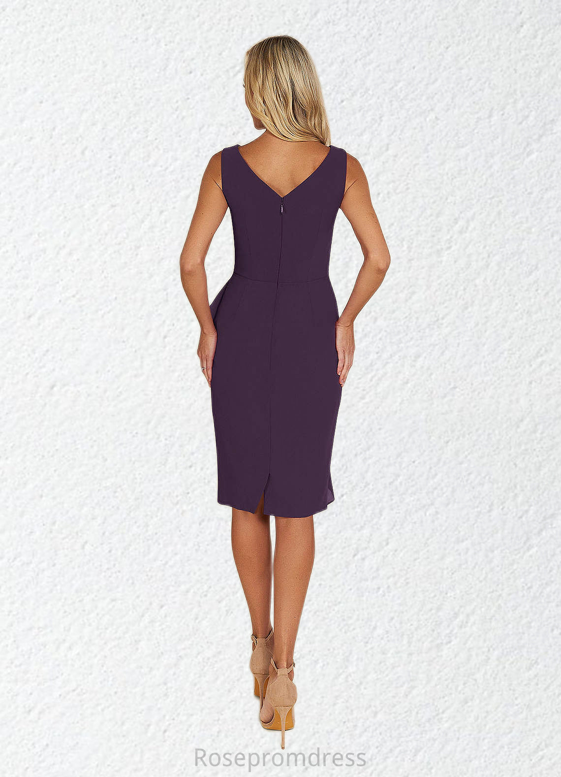 Alyvia Sheath Pleated Chiffon Knee-Length Dress SRSP0019848