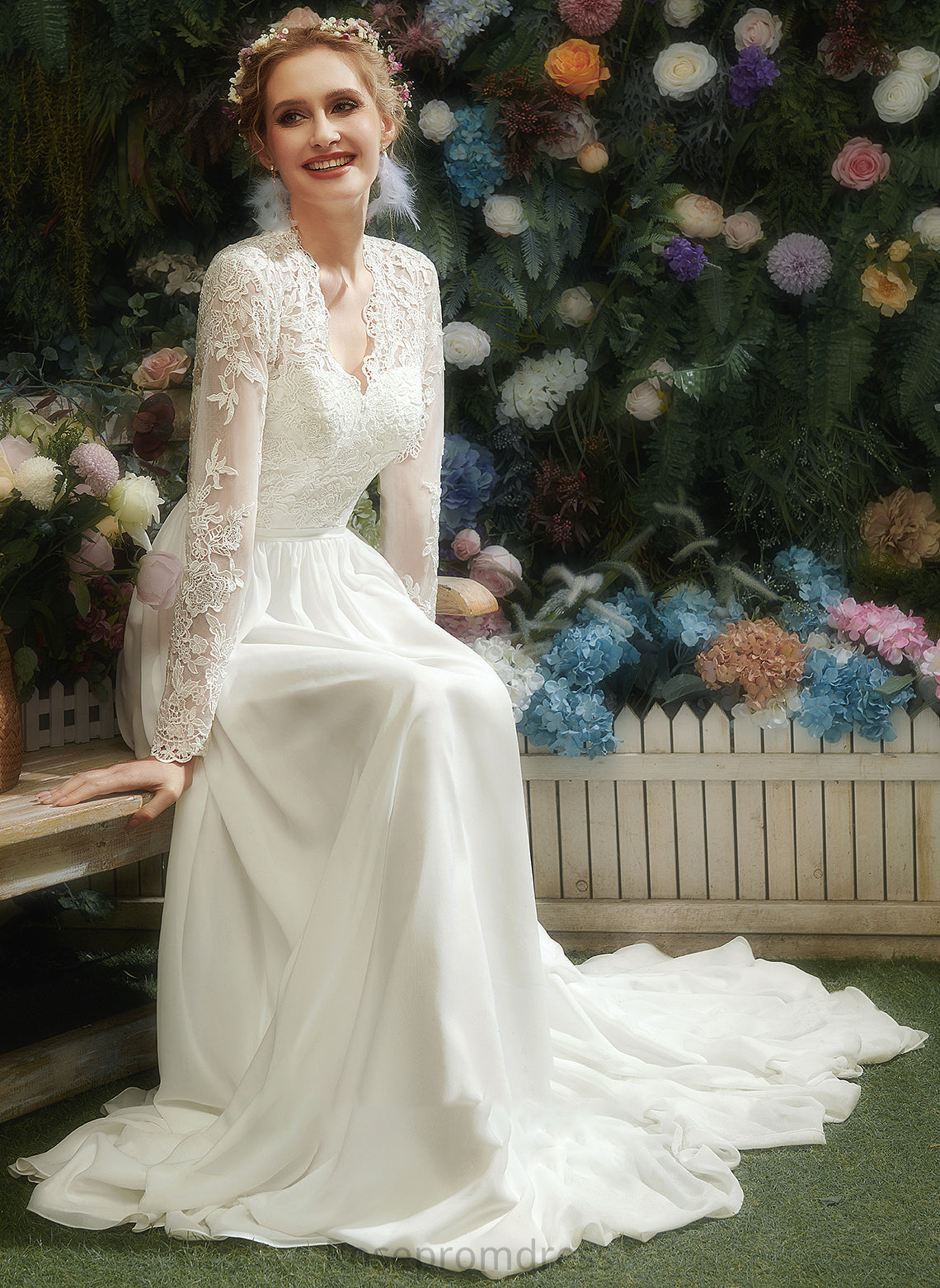 Dress Wedding Dresses A-Line V-neck Lace Denisse Floor-Length Wedding With