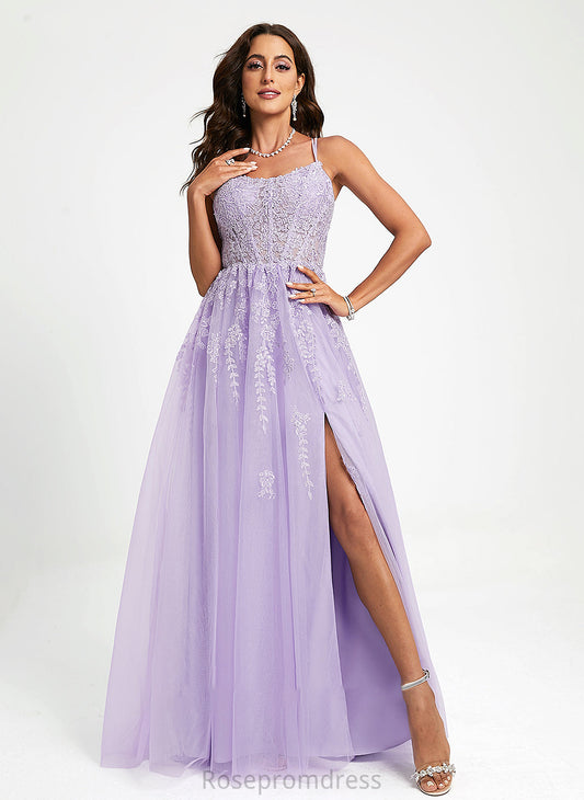 Neck Sweep With Train Ball-Gown/Princess Kamila Sequins Tulle Prom Dresses Lace Scoop