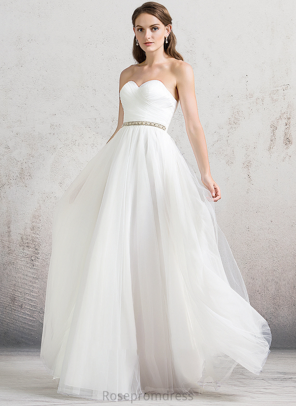 Dress Floor-Length Wedding With Wedding Dresses Sweetheart Tulle Yoselin A-Line Ruffle Beading