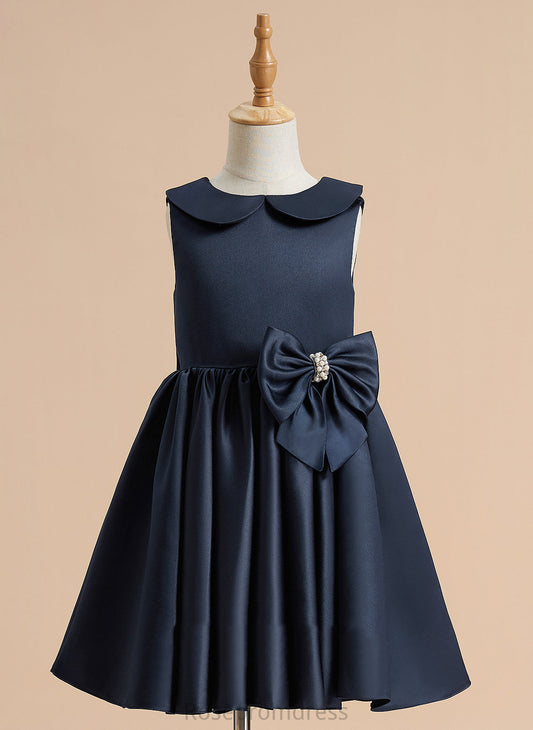 Pan - Flower Girl Dresses Collar Dress Mya A-Line Sleeveless Girl Satin With Knee-length Peter Flower Beading/Bow(s)