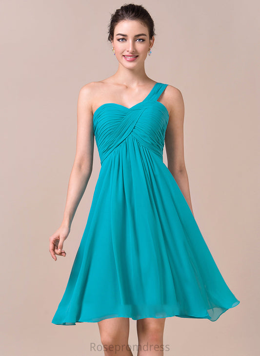 One-Shoulder Fabric Ruffle Embellishment Length Neckline Knee-Length Silhouette Empire Marcia Sleeveless Natural Waist Bridesmaid Dresses