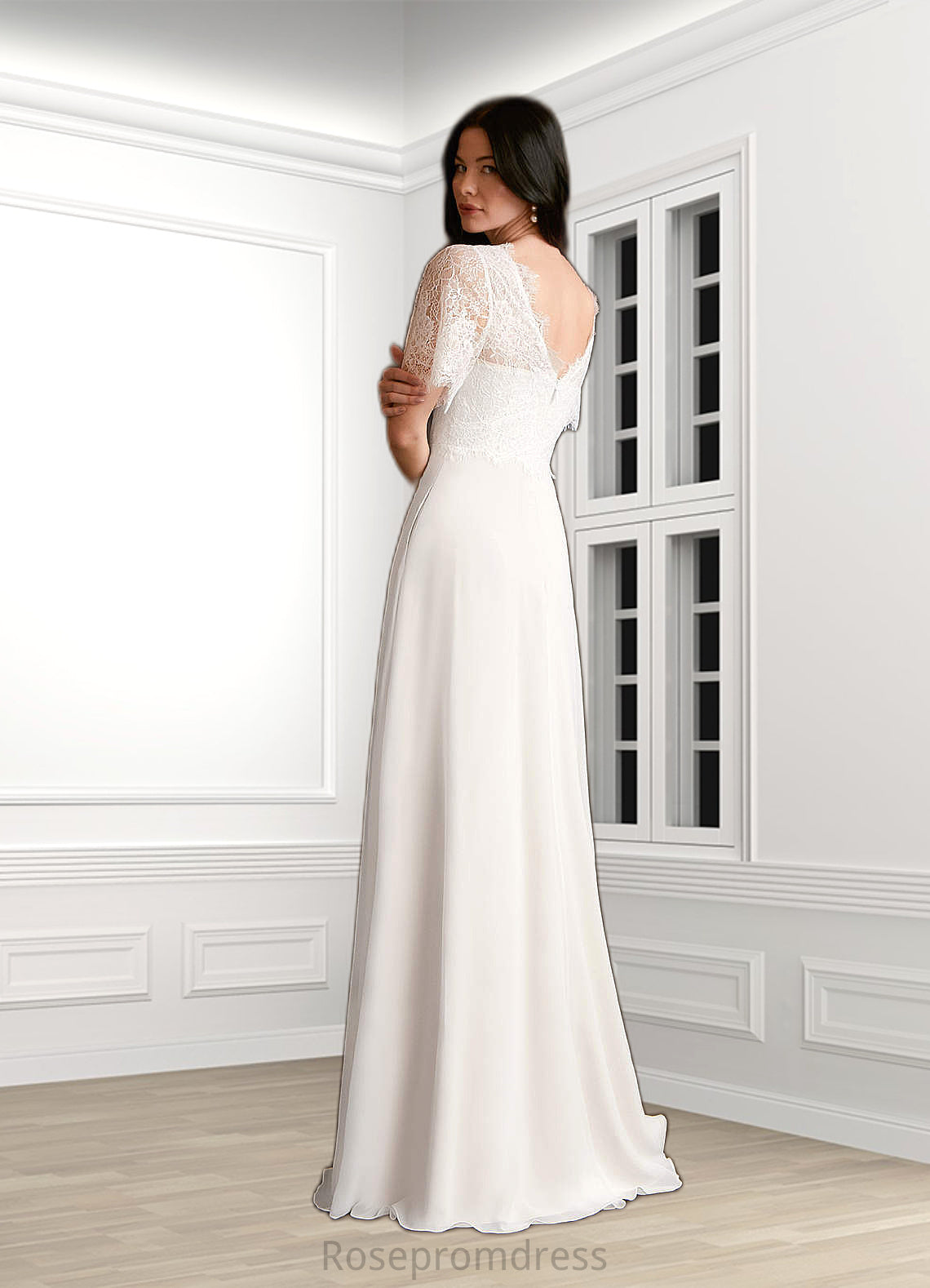 Eileen A-Line Lace Chiffon Floor-Length Dress SRSP0020061