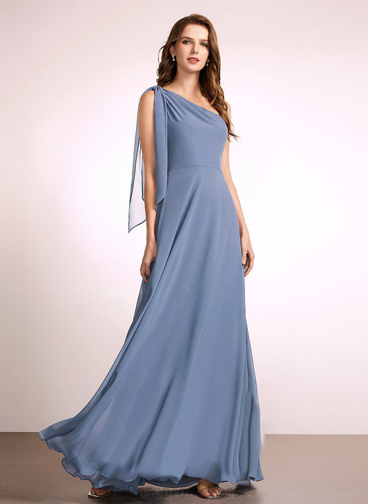 OneShoulder Fabric Floor-Length Length Silhouette Neckline Embellishment A-line Brylee Straps Floor Length Natural Waist Bridesmaid Dresses