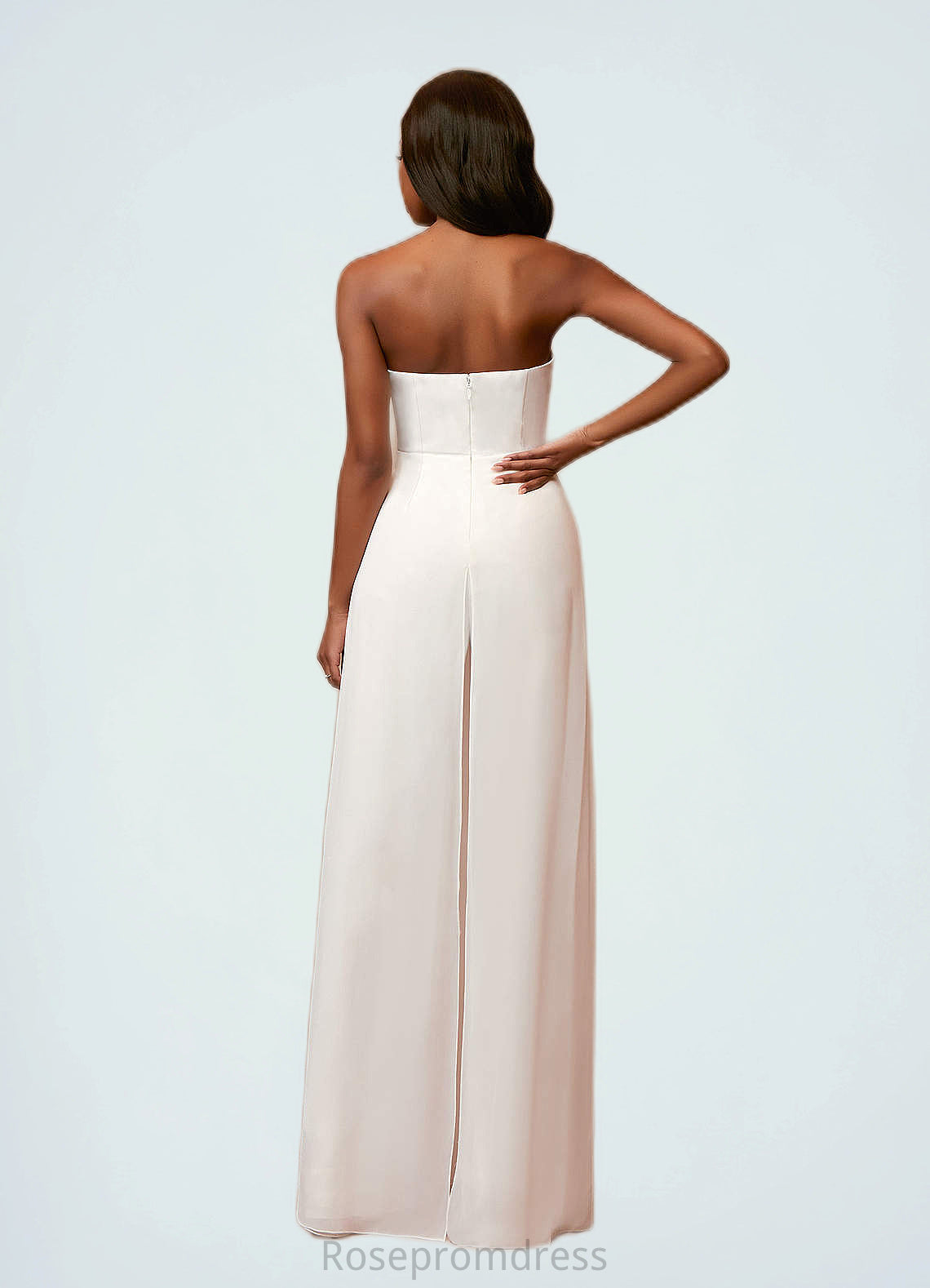 Marie Strapless Sweetheart Neckline Chiffon Jumpsuit Diamond White SRSP0020064