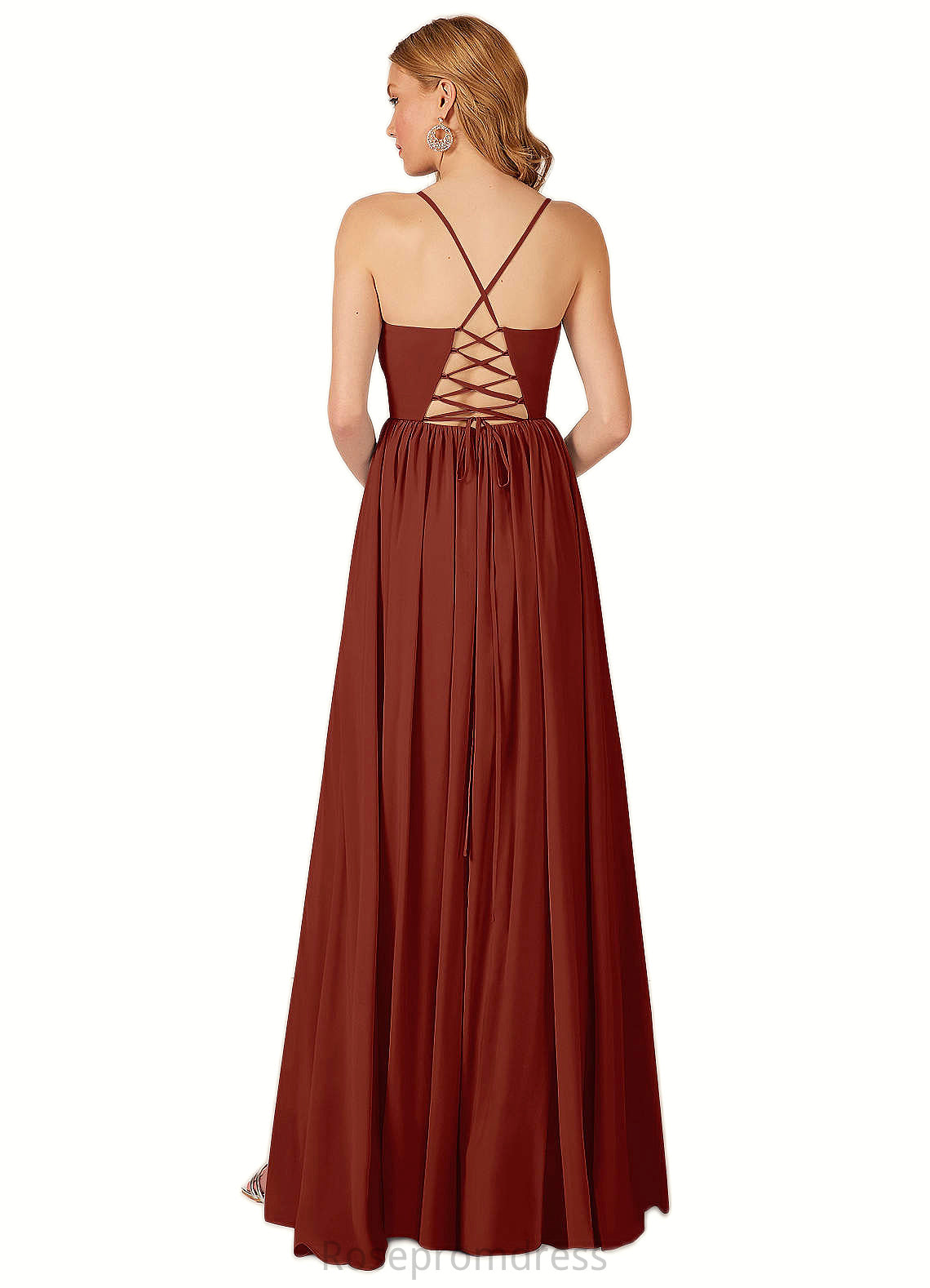 Esme A-Line Pleated Stretch Chiffon Floor-Length Dress SRSP0019771