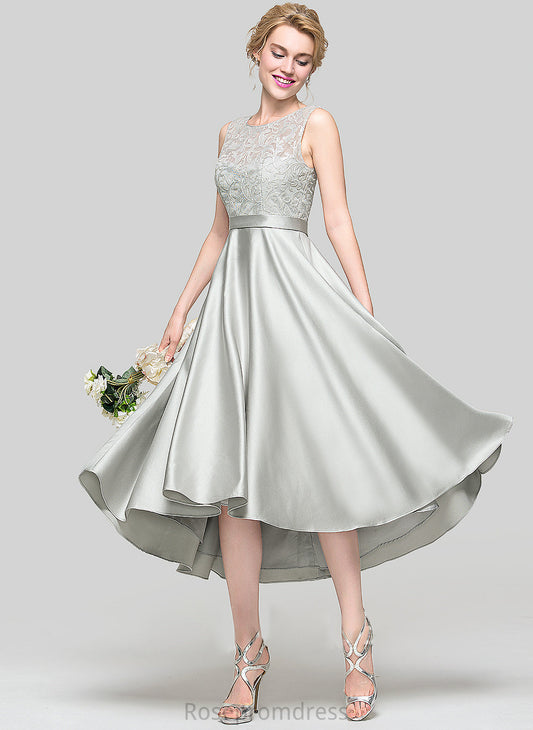 Neckline Fabric Silhouette A-Line ScoopNeck Asymmetrical Lace Length Satin Straps Campbell Floor Length Bridesmaid Dresses