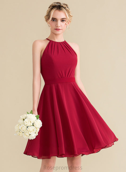 Neckline Fabric Knee-Length ScoopNeck Silhouette A-Line Bow(s) Ruffle Length Embellishment Kinsley Natural Waist Bridesmaid Dresses