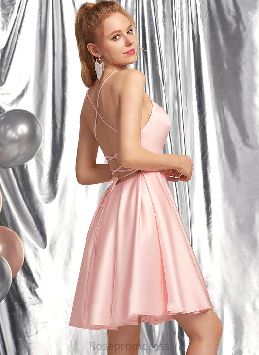 Neckline Short/Mini Adrianna Homecoming Dresses Square Homecoming Dress Satin A-Line