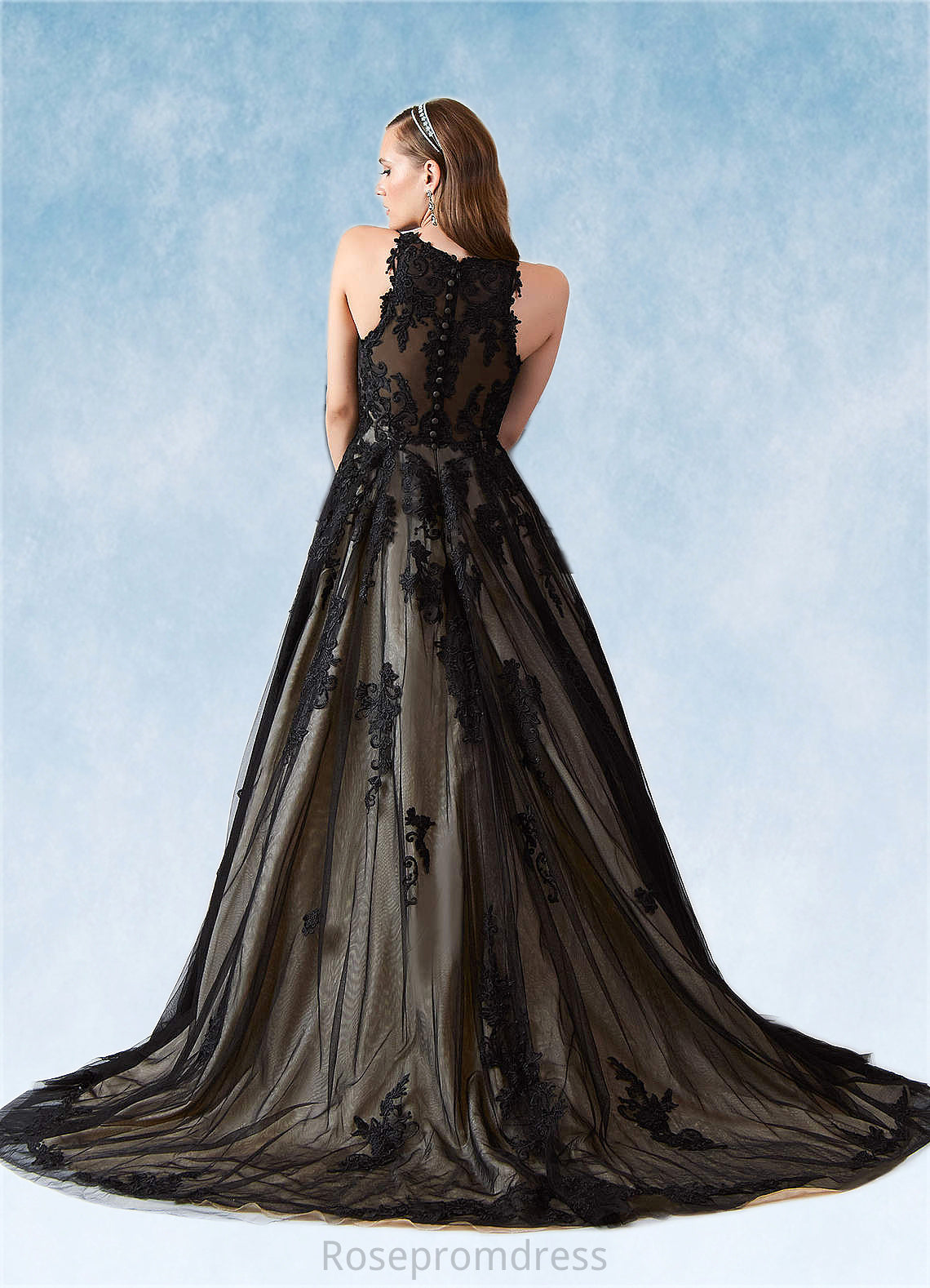 Joyce A-Line Lace Tulle Chapel Train Dress SRSP0020039
