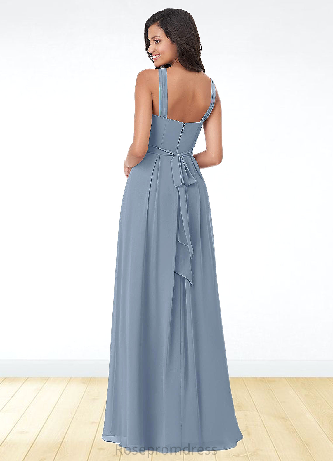 Andrea A-Line Pleated Chiffon Floor-Length Dress SRSP0019638