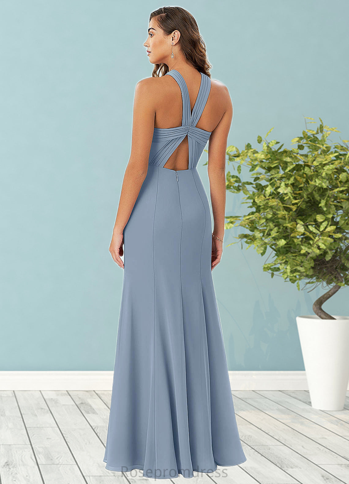 Kennedi A-Line Pleated Chiffon Floor-Length Dress SRSP0019607