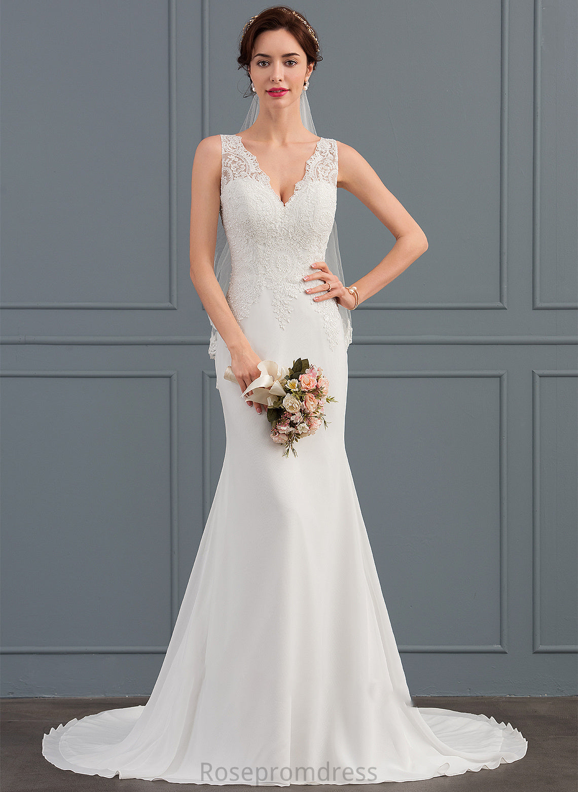 Dress Court V-neck Wedding Dresses Yadira Trumpet/Mermaid Train Chiffon Wedding