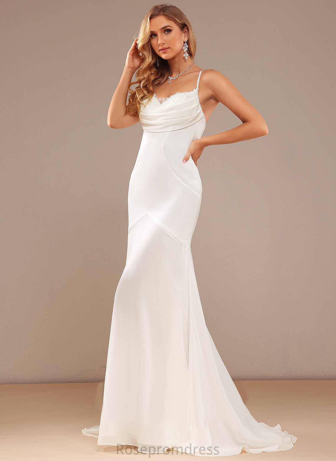 Chiffon Lace V-neck Train Wedding Dresses Wedding Trumpet/Mermaid Sweep Dress Kaylie With