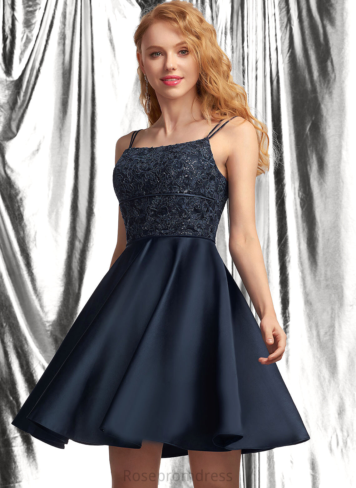 Neckline Satin Sequins Square Short/Mini A-Line Juliette Lace With Prom Dresses