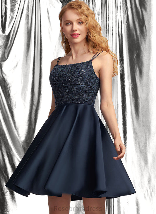 Neckline Satin Sequins Square Short/Mini A-Line Juliette Lace With Prom Dresses