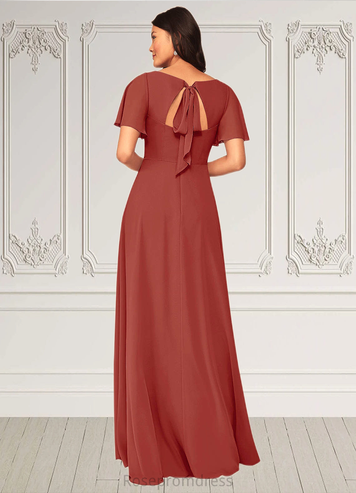 Angela A-Line Ruched Chiffon Floor-Length Dress SRSP0019603