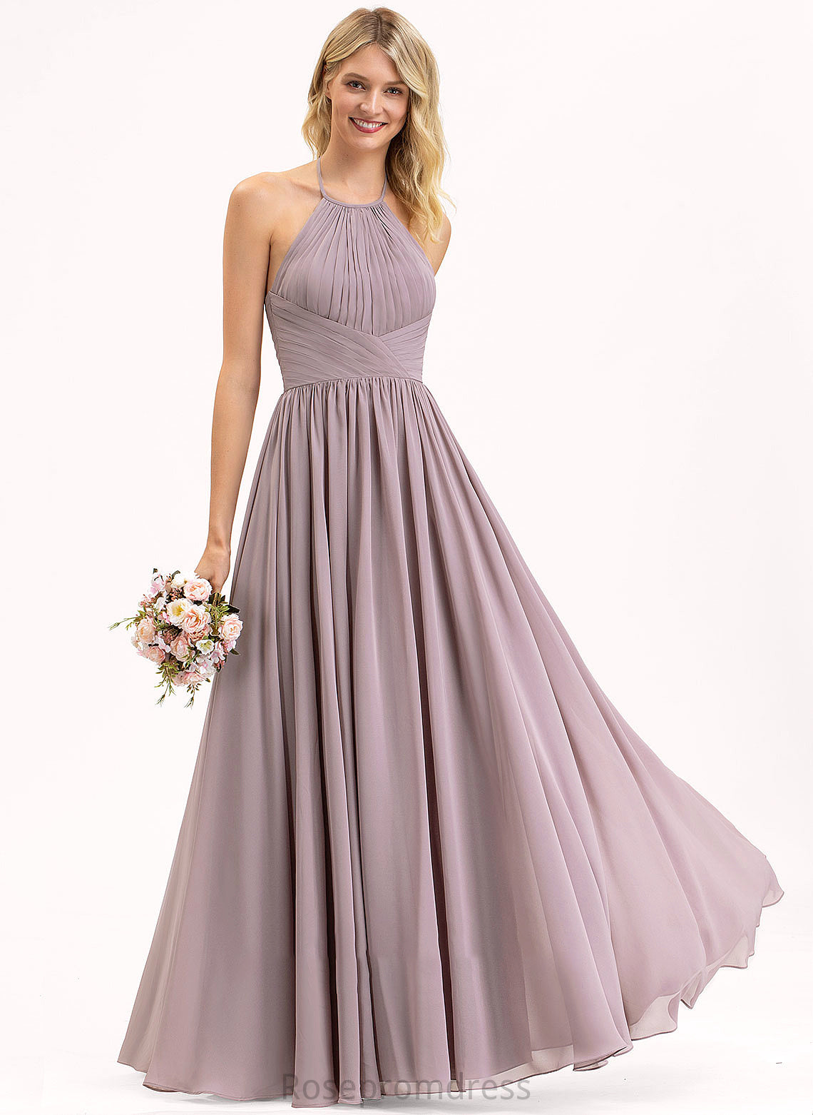 Ruffle Length Fabric Halter Empire Embellishment Neckline Floor-Length Silhouette Bow(s) Zara Floor Length Bridesmaid Dresses