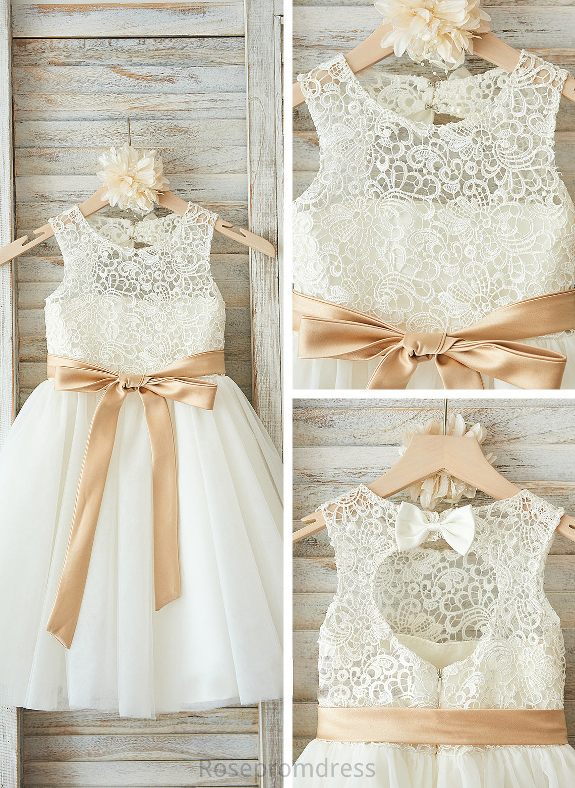 Sash Bow(s) Knee-Length Tulle Reyna A-Line Neck Scoop Junior Bridesmaid Dresses With