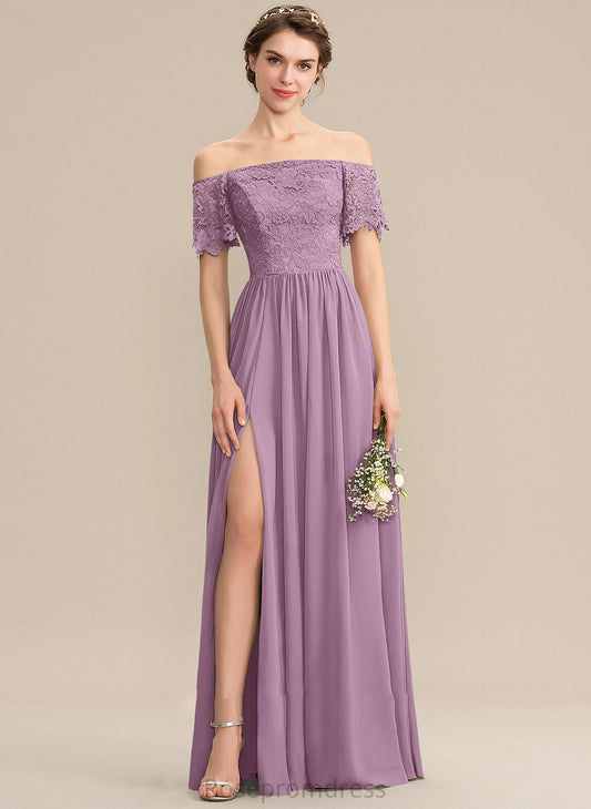 Neckline Length Fabric Off-the-Shoulder A-Line SplitFront Embellishment Silhouette Floor-Length Kiera Bridesmaid Dresses