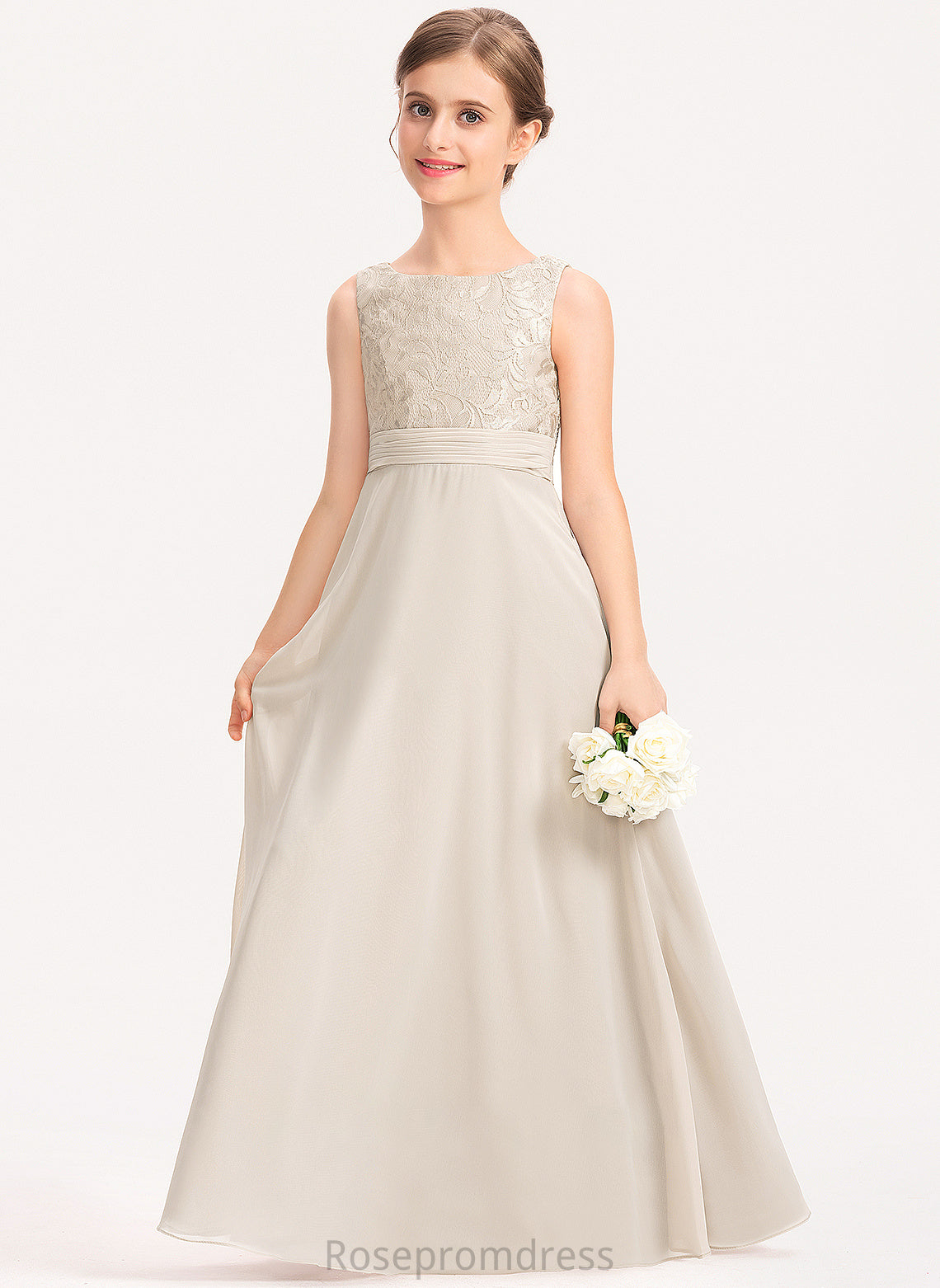 Chiffon Zoey Floor-Length Neck With A-Line Ruffle Lace Junior Bridesmaid Dresses Scoop