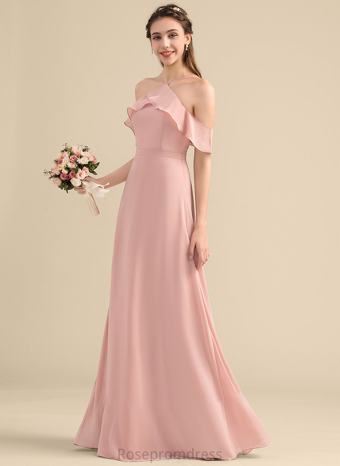 A-Line Neckline Fabric V-neck Silhouette Length CascadingRuffles Floor-Length Embellishment Bow(s) Dulce A-Line/Princess Bridesmaid Dresses