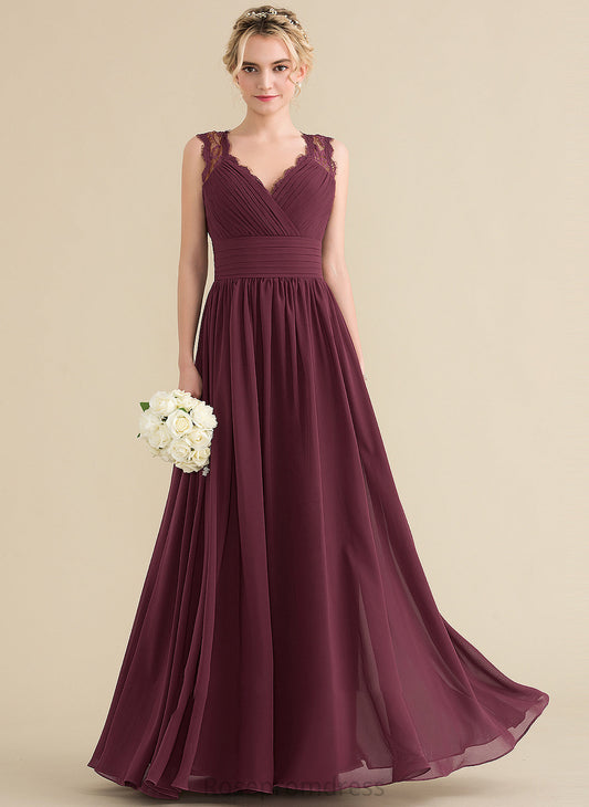 Neckline V-neck Embellishment Ruffle Floor-Length A-Line Fabric Length Bow(s) Silhouette Averie Natural Waist Bridesmaid Dresses