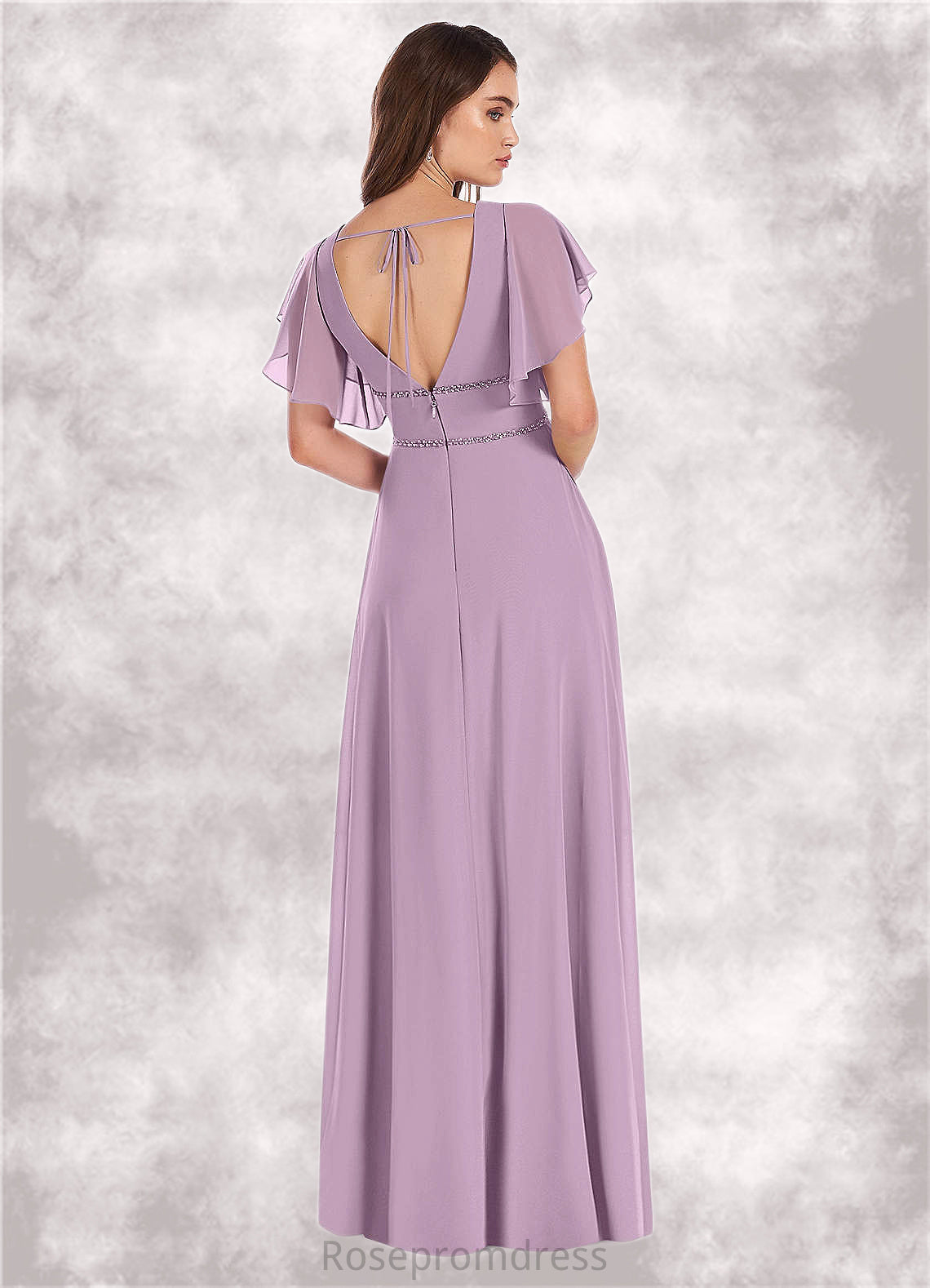 Stacy A-Line Ruched Chiffon Floor-Length Dress SRSP0019716