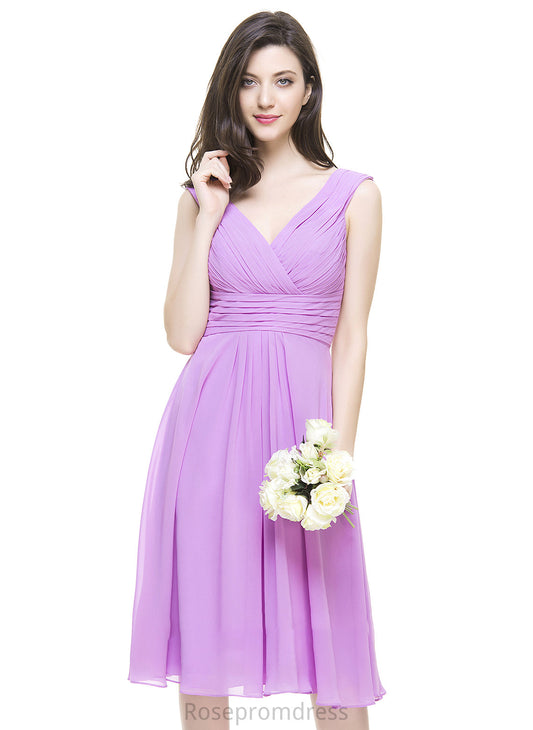 Neckline V-neck A-Line Length Embellishment Fabric Ruffle Knee-Length Silhouette Shyanne Natural Waist Floor Length Bridesmaid Dresses