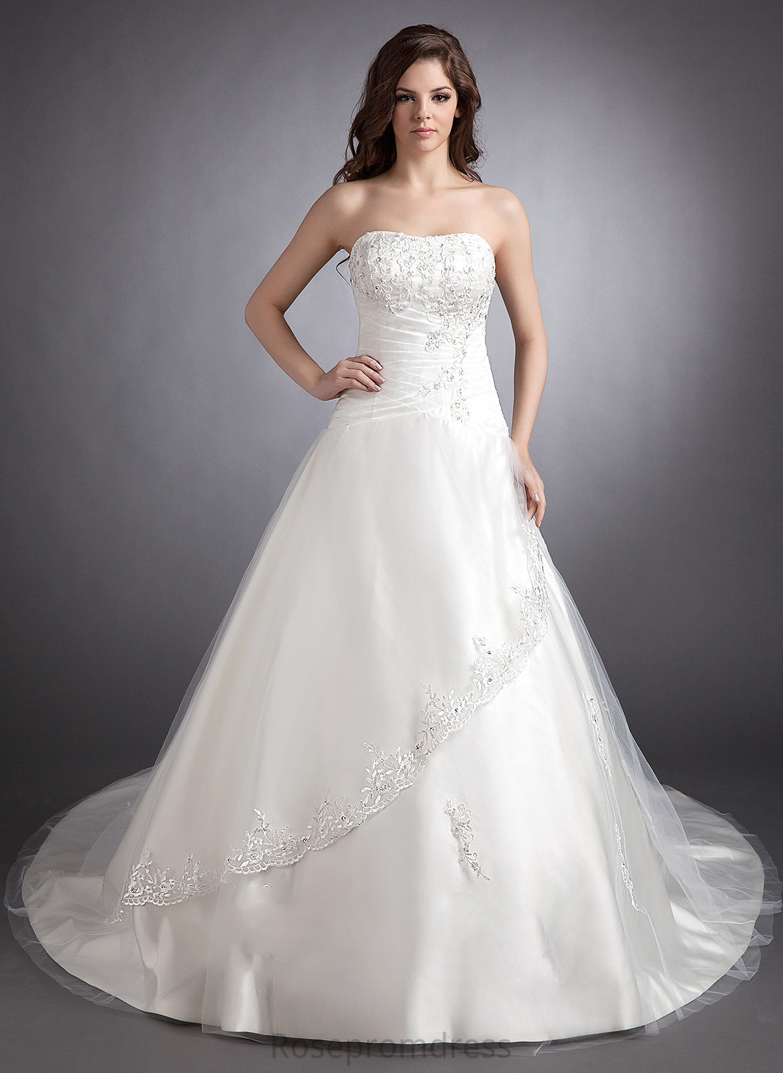 Chapel Beading With Train Ball-Gown/Princess Wedding Dresses Sweetheart Dress Lace Satin Wedding Diya
