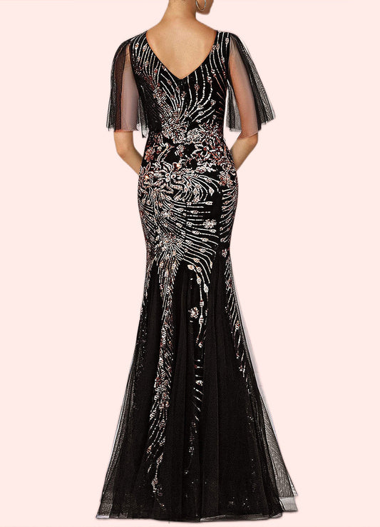 Raina Mermaid Sequins Tulle Floor-Length Dress SRSP0019927