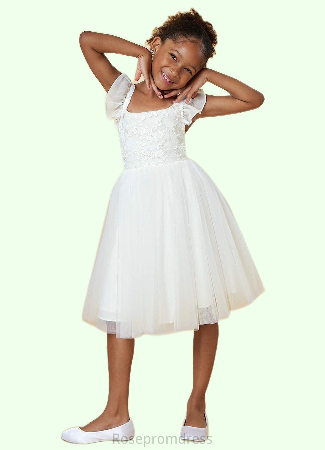Natalia Lace Bow Tulle Knee-Length Dress SRSP0020241