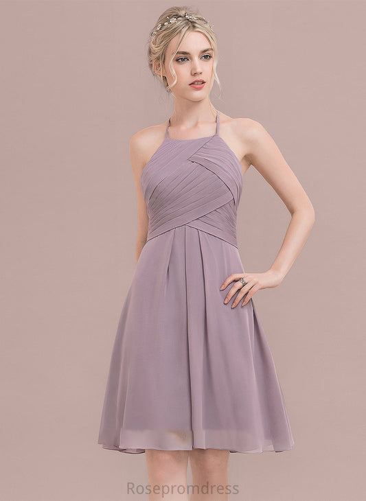 Ruffle A-Line Length Neckline ScoopNeck Silhouette Embellishment Fabric Knee-Length Elaina Bridesmaid Dresses