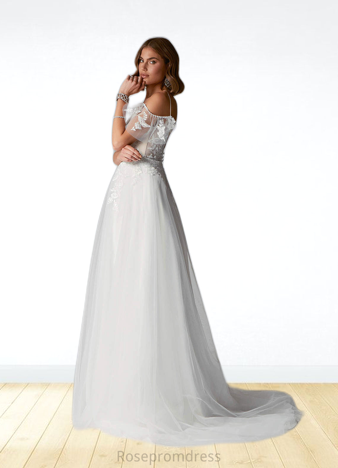 Adeline A-Line Sequins Tulle Chapel Train Dress SRSP0020054