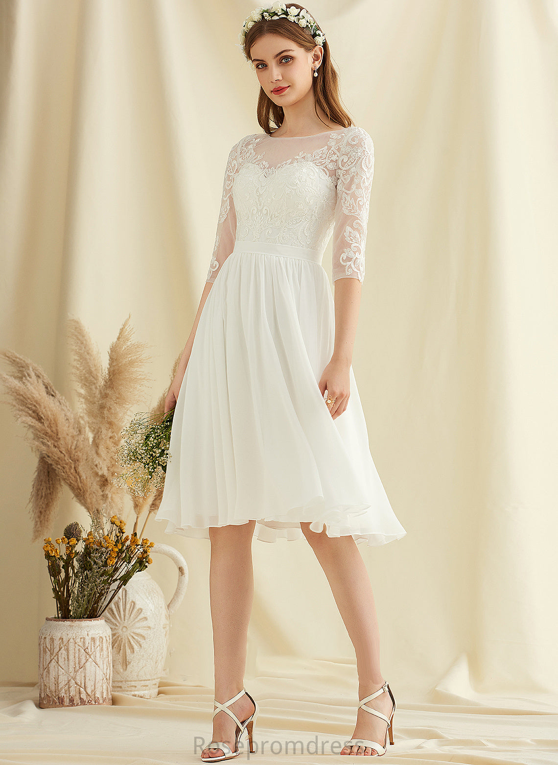 Lace Sequins A-Line Isabelle Chiffon Wedding Dresses Knee-Length With Dress Wedding