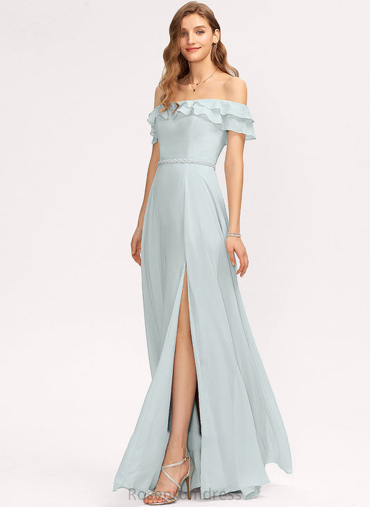 Off-the-Shoulder Neckline Fabric SplitFront CascadingRuffles Silhouette Embellishment Floor-Length A-Line Length Beading Harriet Bridesmaid Dresses