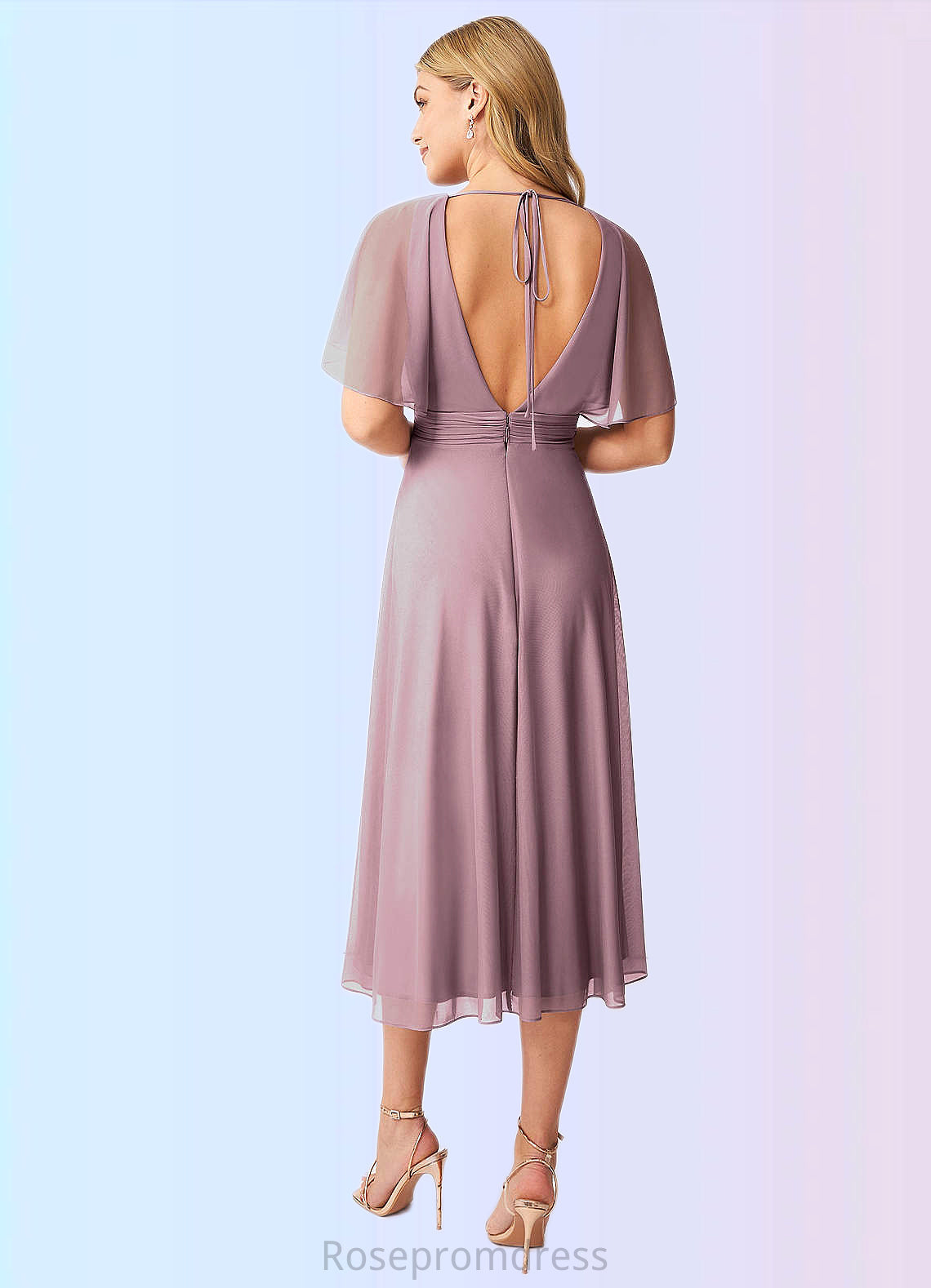 Aurora A-Line Pleated Mesh Tea-Length Dress SRSP0019703