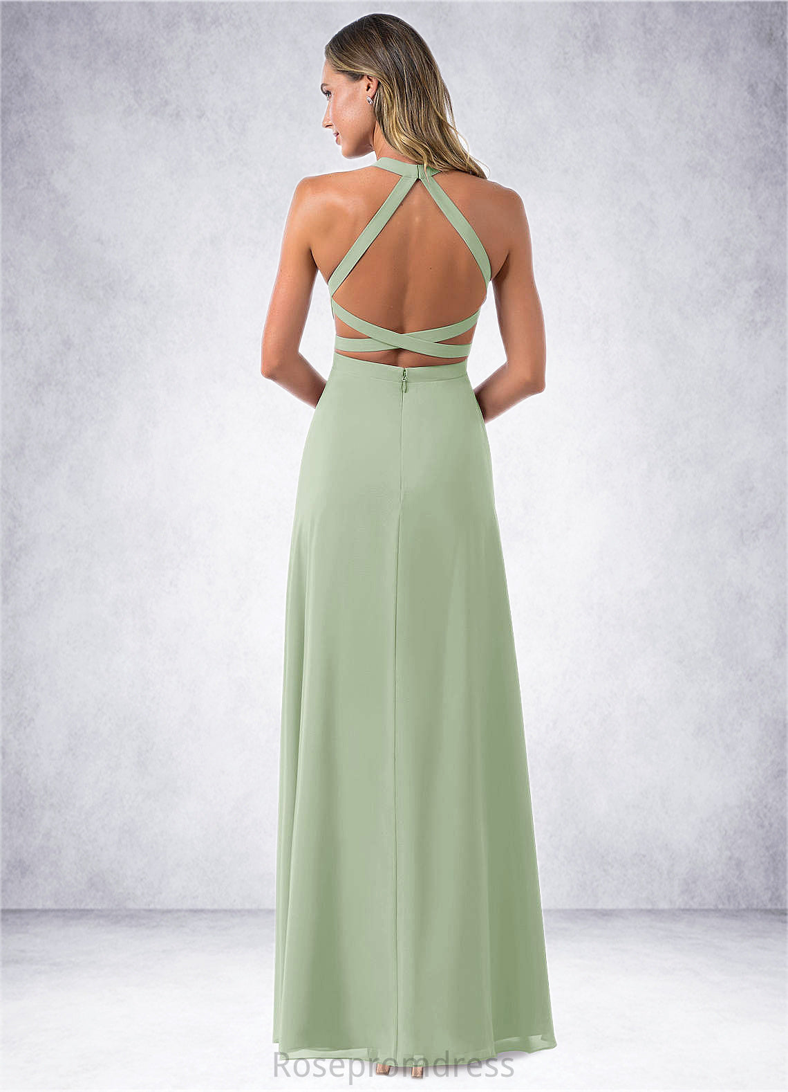 Janiah A-Line High Neck Chiffon Floor-Length Dress SRSP0019612