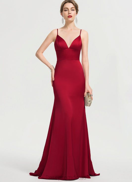 Robin Train Prom Dresses Trumpet/Mermaid Sweep Satin V-neck