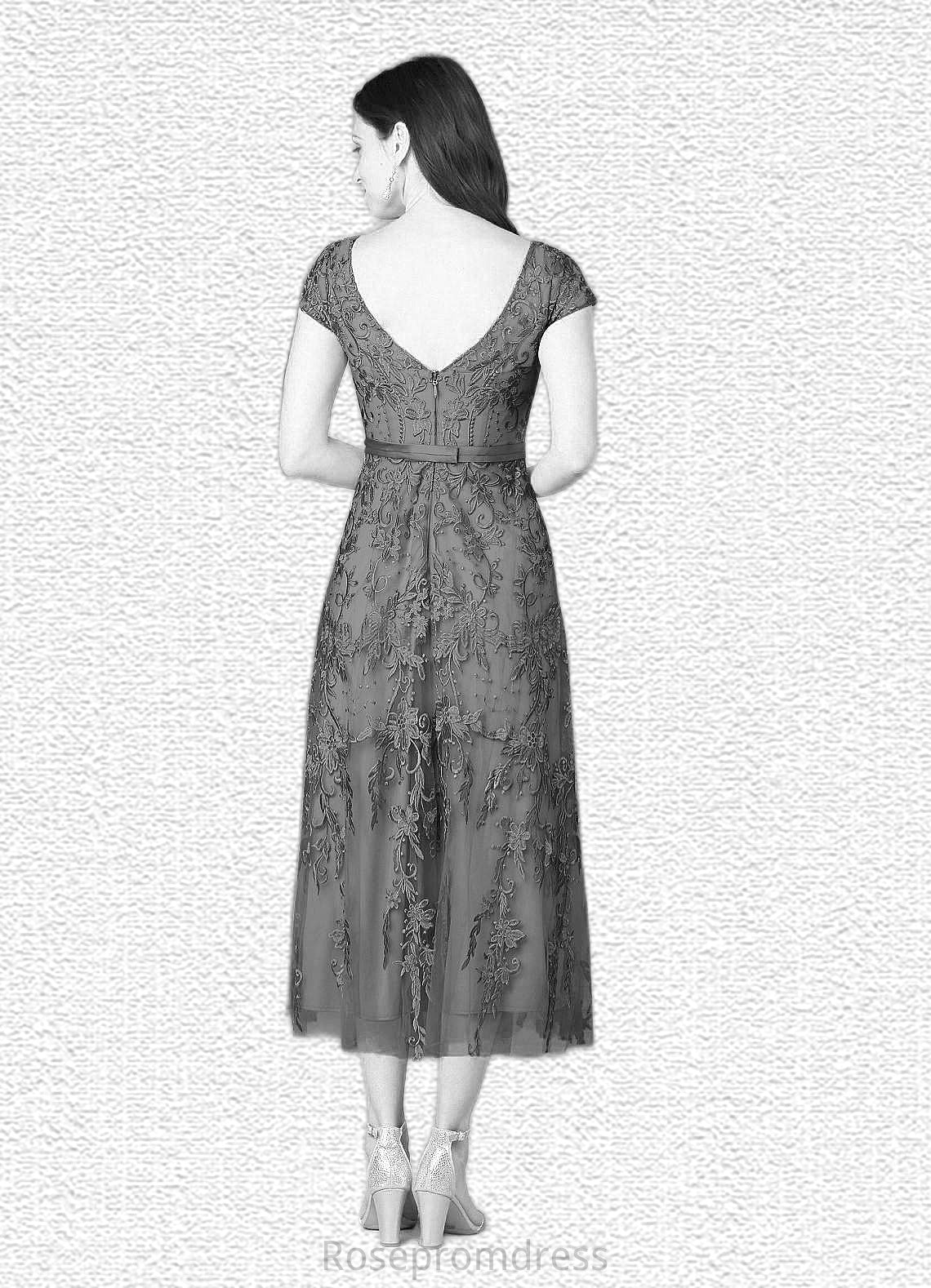 Emilia A-Line Lace Tulle Tea-Length Dress SRSP0019839