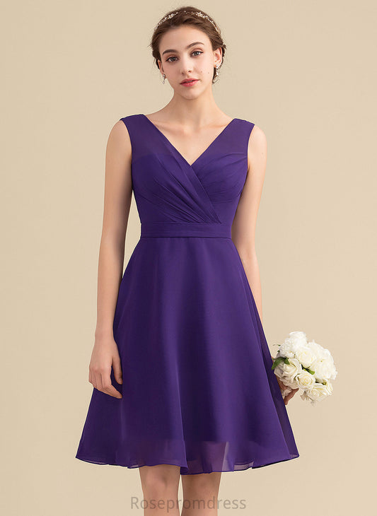 Neckline A-Line Silhouette Knee-Length Embellishment V-neck Fabric Length Ruffle Parker Bridesmaid Dresses