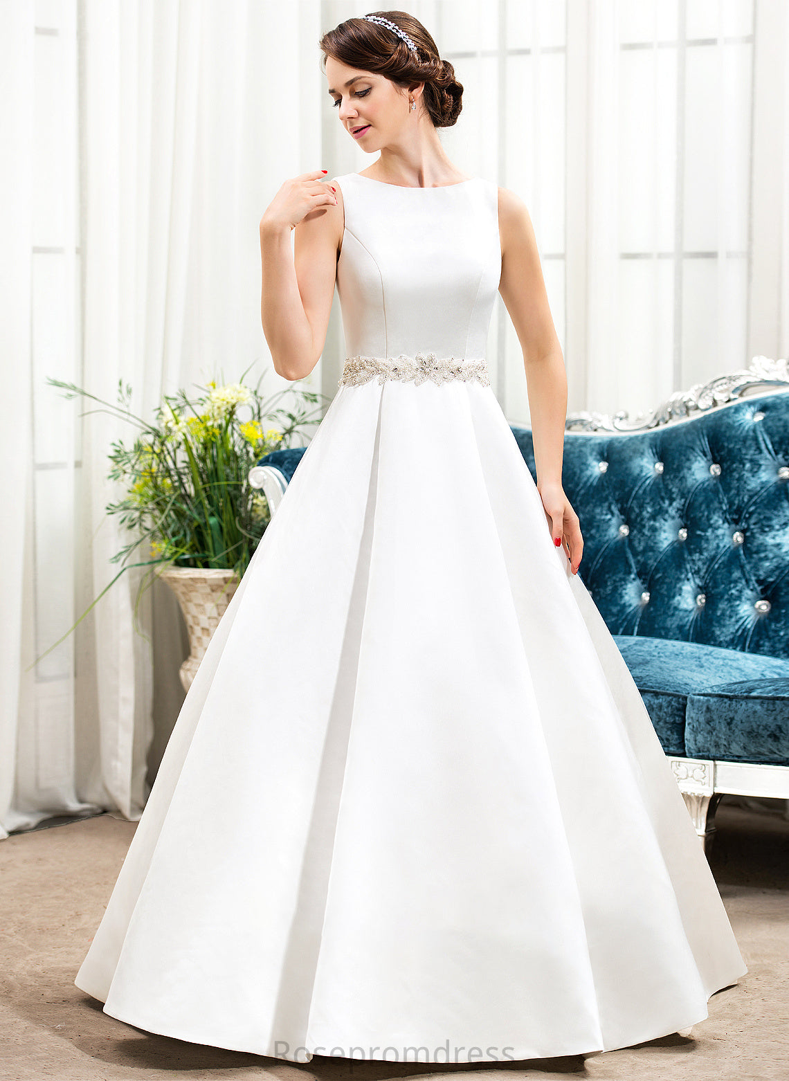 Dress Sequins Ball-Gown/Princess Wedding Scoop Yoselin Floor-Length Wedding Dresses Satin Beading Neck With
