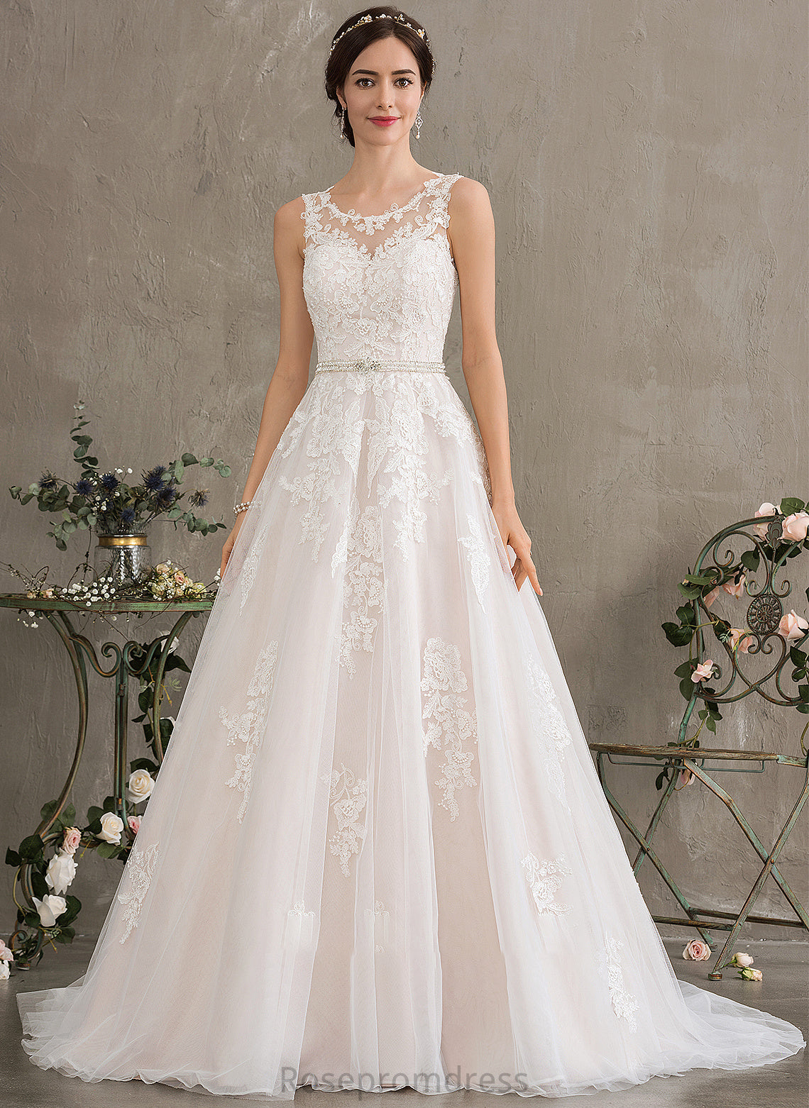 Dress With Train Beading Sherlyn Tulle Court Sequins Wedding Wedding Dresses Neck Scoop Ball-Gown/Princess