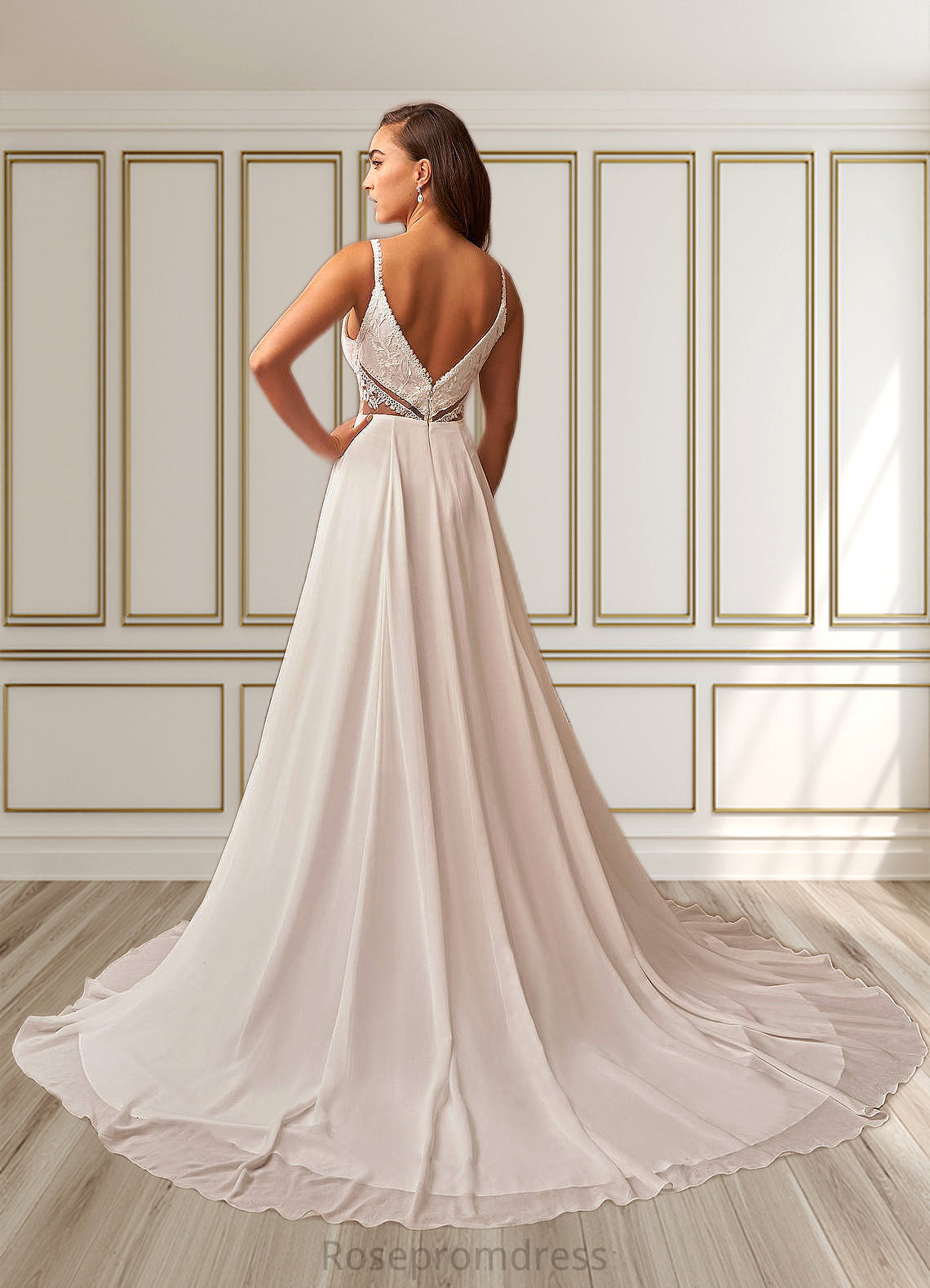 Amy A-Line Sequins Chiffon Chapel Train Dress SRSP0020120