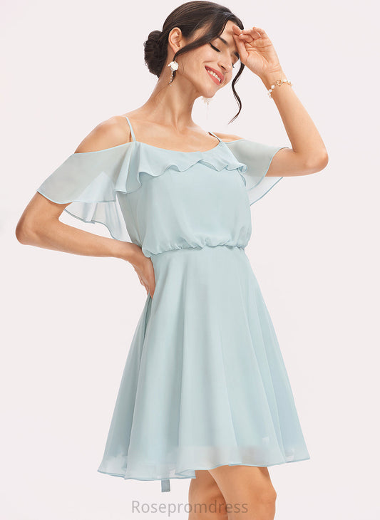 Neckline Length Fabric V-neck Silhouette Embellishment Short/Mini CascadingRuffles A-Line Cecilia A-Line/Princess Sleeveless Bridesmaid Dresses