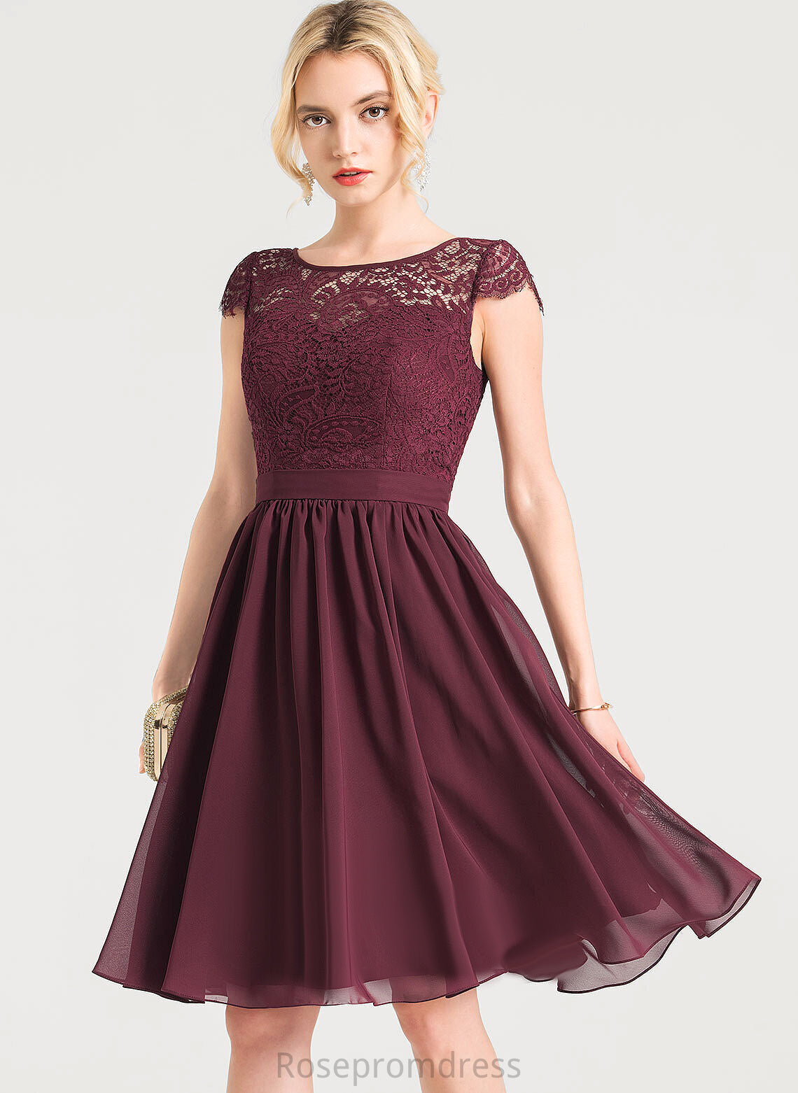 Length Scoop A-line Fabric Neckline Straps&Sleeves Silhouette Knee-Length Lace Noemi A-Line/Princess Straps Bridesmaid Dresses