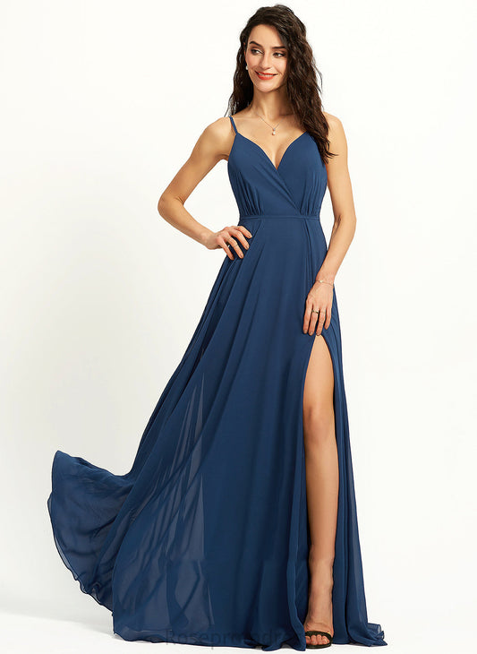 Prom Dresses V-neck Chelsea Split Front With A-Line Floor-Length