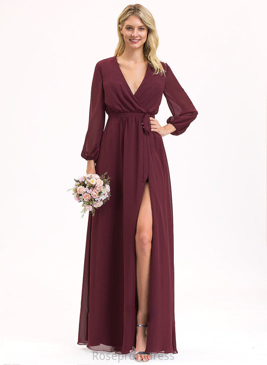 Neckline SplitFront Length Ruffle Fabric A-Line Bow(s) Floor-Length Silhouette V-neck Embellishment Katelyn Bridesmaid Dresses
