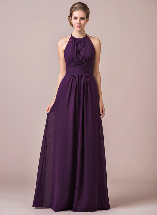 Ruffle Embellishment Fabric Neckline Floor-Length Length Halter Lace A-Line Silhouette Alma Spaghetti Staps Bridesmaid Dresses
