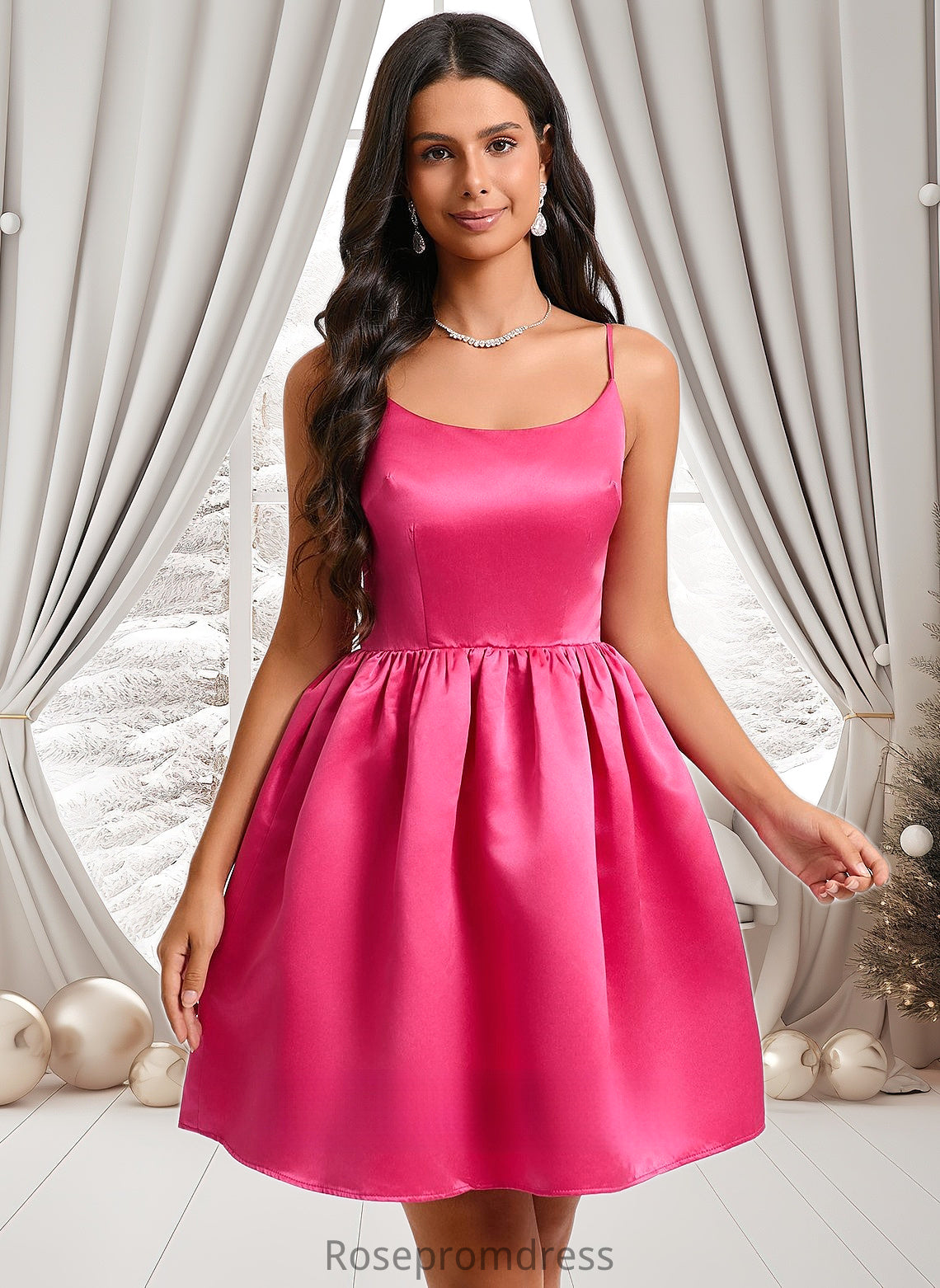 Miya Ball-Gown/Princess Scoop Short Satin Homecoming Dress DSP0025714